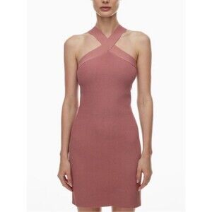 ARITZIA Babaton Cross-Strap Ribbed One-Shoulder Dress in Dusty Rose
